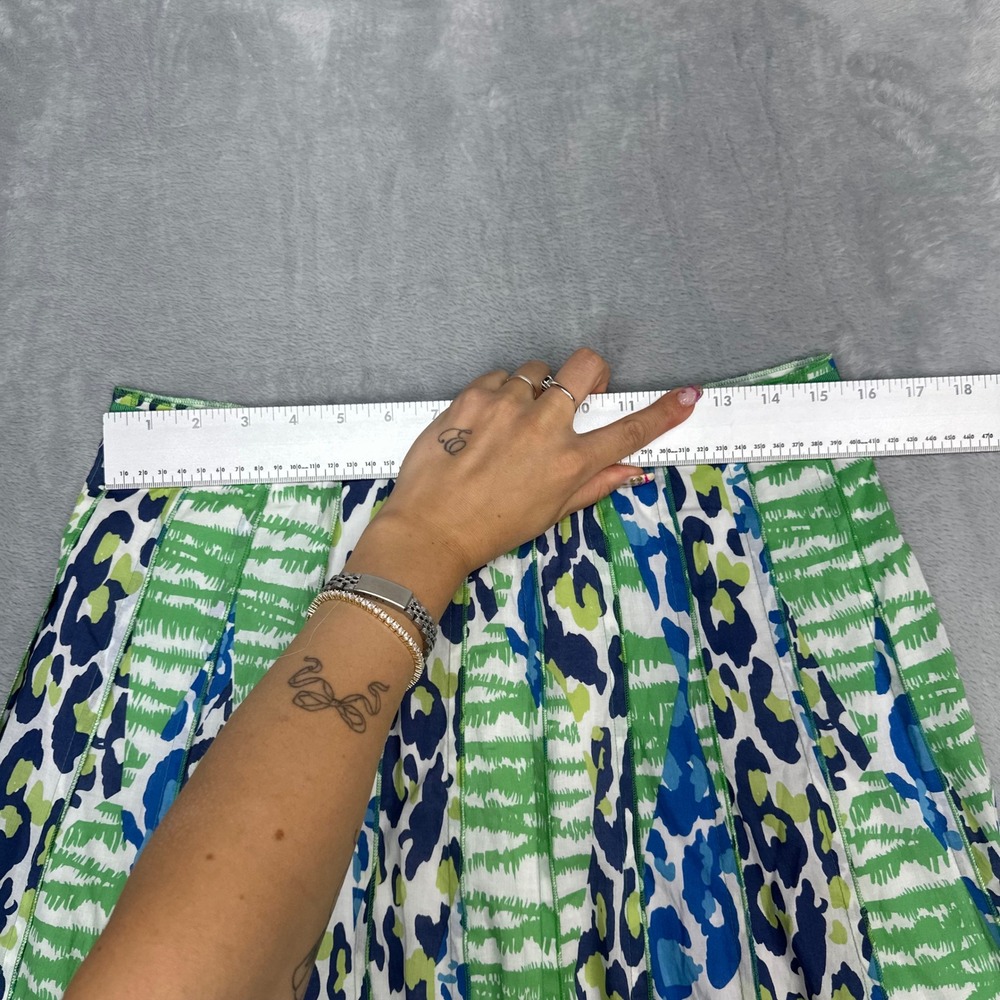 Focus Lifestyle Womens 10 Green Blue Abstract Animal Print Cotton Midi Skirt - Picture 3 of 5